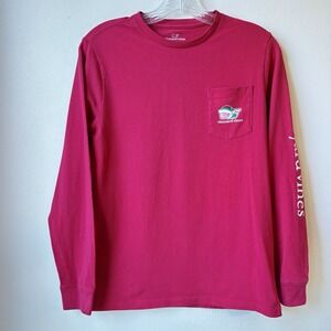 Vineyard Vines Christmas T-Shirt Youth Large Red Whale Santa Hat Preppy Casual